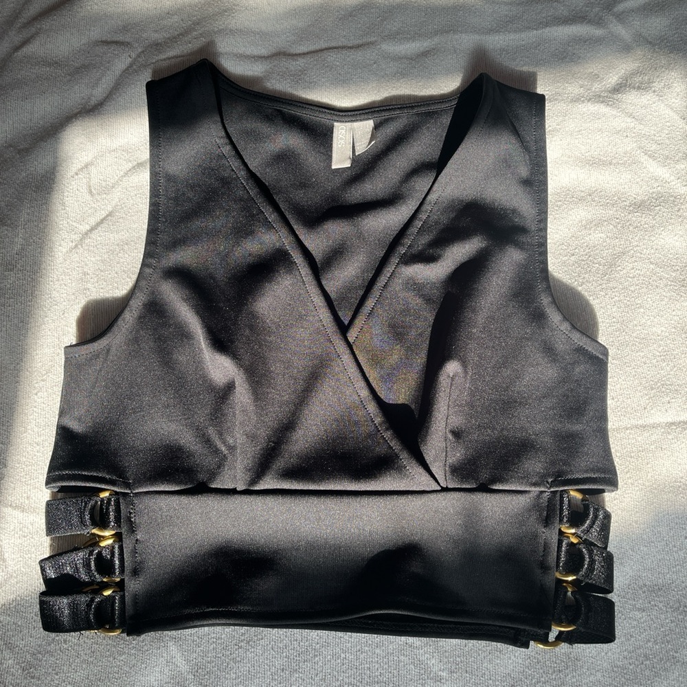 ASOS Black Wrap Crop Tank w Gold Buckle detail